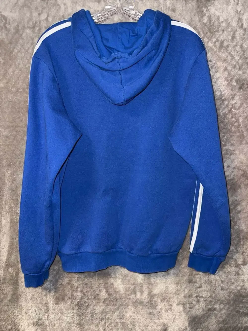 Adidas Blue White Logo 3-Stripe Pullover Hoodie Size Small